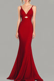 Red V-Neck Cut Out Mermaid Formal Dress