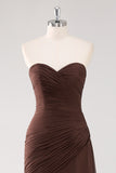 Dark Brown A-Line Sweetheart Ruched Ruffled Long Formal Dress