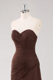 Dark Brown A-Line Sweetheart Ruched Ruffled Long Formal Dress