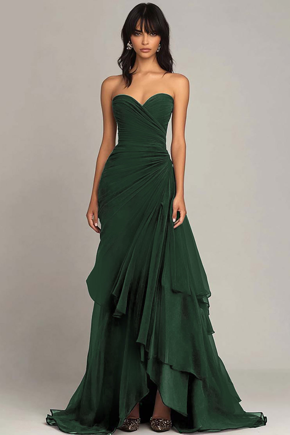 Zapaka Women Dark Brown Sweetheart Ruffled Formal Dress Ruched Strapless Mermaid Evening Dress, Dark Green / US26W Zapaka Women Dark Brown Sweetheart Ruffled Formal Dress Ruched Strapless Mermaid Evening Dress, Dark Green / US26W