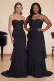 Black Sweetheart Pleated Long Choir Dress with Ruffles