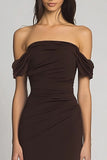 Dark Brown Off the Shoulder Mermaid Long Formal Dress