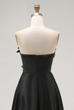 Sparkly Black Strapless A-Line High-Low Ruffle Formal Dress With 3D Flowers