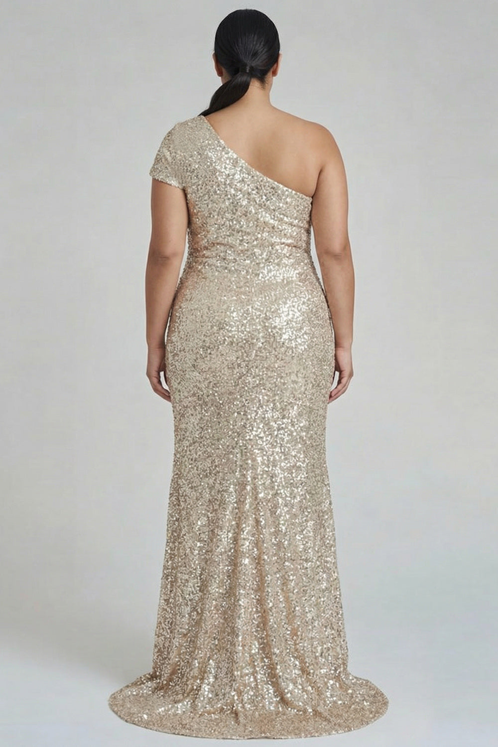 Zapaka Women Sparkly Champagne Formal Dress Plus Size One Shoulder Sheath Party Dress with Sequins, Champagne / US8 Zapaka Women Sparkly Champagne Formal Dress Plus Size One Shoulder Sheath Party Dress with Sequins, Champagne / US8