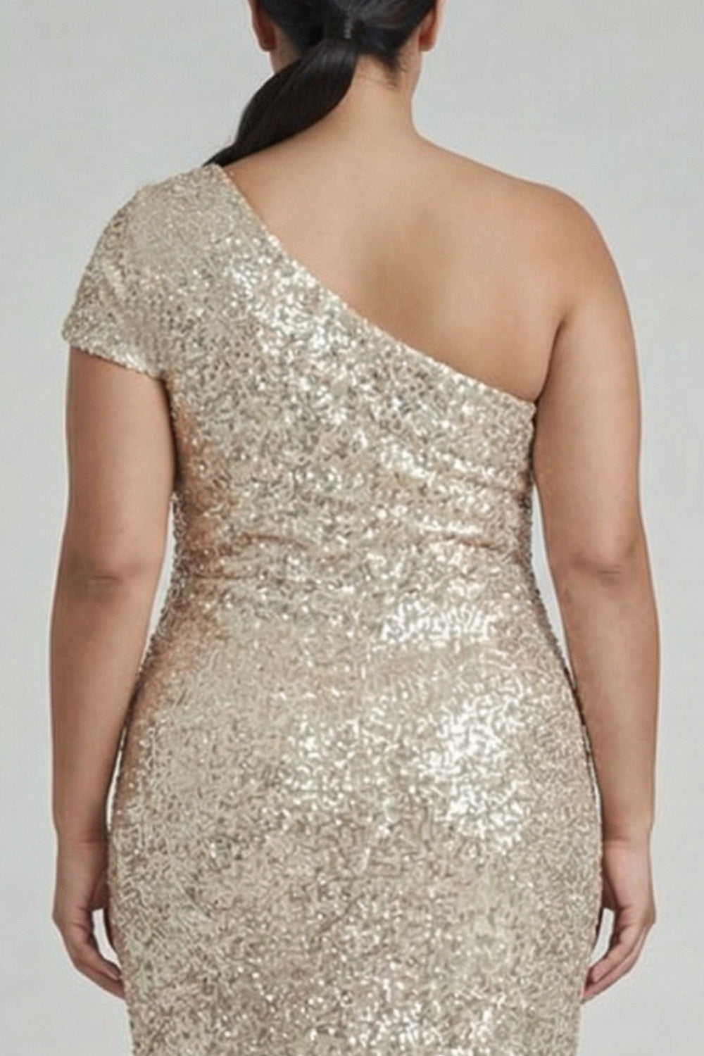 Zapaka Women Sparkly Champagne Formal Dress Plus Size One Shoulder Sheath Party Dress with Sequins, Champagne / US8 Zapaka Women Sparkly Champagne Formal Dress Plus Size One Shoulder Sheath Party Dress with Sequins, Champagne / US8