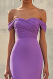 Mermaid Off Shoulder Purple Chiffon Long Formal Dress