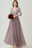 Dusk V Neck Long Sleeves Mother of the Bride Dress With Appliques