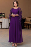 Purple A Line Shawl Sleeve Mother Of Bride Dress With Appliques