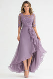 Elegant Grey Purple A Line Tulle Mother Of the Bride Dress With Ruffles