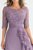 Elegant Grey Purple A Line Tulle Mother Of the Bride Dress With Ruffles