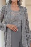 Grey Bodycon Laced Wedding Party Jumpsuit with Lace Coat