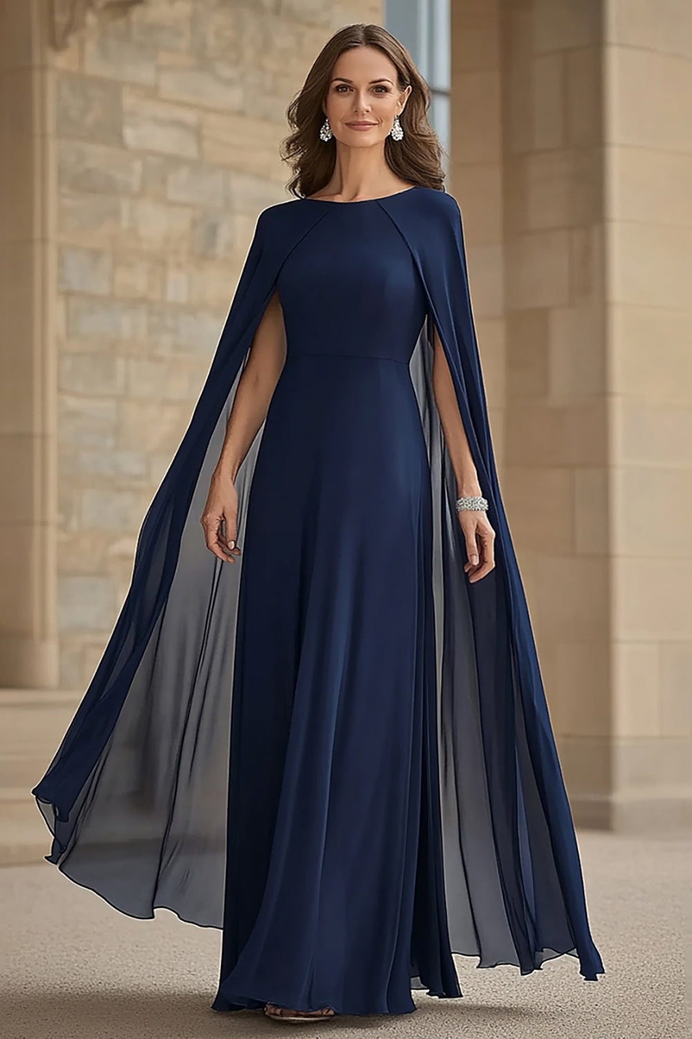 Navy Mermaid Chiffon Long Mother of the Bride Dress with Cape Navy Mermaid Chiffon Long Mother of the Bride Dress with Cape