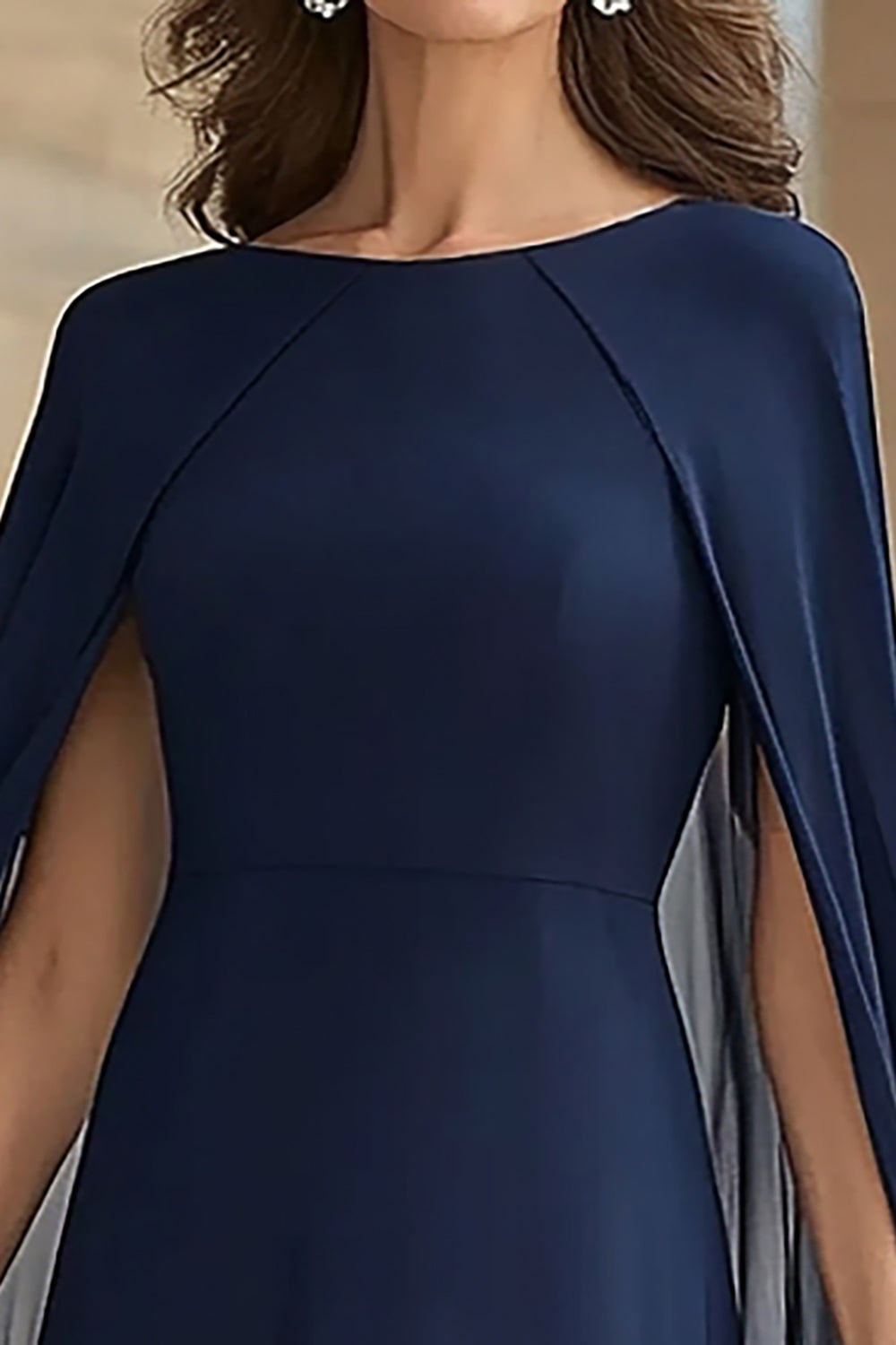 Navy Mermaid Chiffon Long Mother of the Bride Dress with Cape Navy Mermaid Chiffon Long Mother of the Bride Dress with Cape