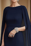 Flowy Navy Mermaid Chiffon Long Mother of the Bride Dress with Cape