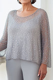 Sparkly Grey Sequined Top Long Sleeves Chiffon Formal Jumpsuit