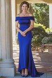 Royal Blue Mermaid Off the Shoulder Ruched Long Mother of the Bride Dress