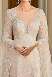 Beige A Line Flutter Sleeves Mother Of Bride Dress With Lace Appliques