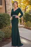 Dark Green Mermaid Long Sleeves Mother Of Bride Dress With Beading