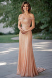 Sparkly Champagne Mermaid Strapless Mother Of Bride Dress With Sequins