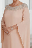 Apricot Chiffon Column Scoop Neck Flutter Sleeves Mother of the Bride Dress