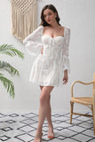 Long Sleeves Bodycon Square Neck Lace Little White Dress