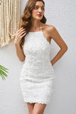 Bodycon Halter Neck White Appliques Cocktail Dress