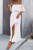 White A Line Off The Shoulder Ruffle Sleeve Wedding Guest Dress