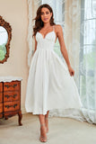 A Line Spaghetti Straps White Long Party Dress