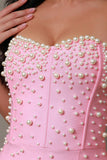 Sparkly Pink Mermaid Strapless Beaded Corset Long Prom Dress