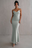 Grey Green Mermaid Spaghetti Straps Backless Long Prom Dress