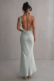 Grey Green Mermaid Spaghetti Straps Backless Long Prom Dress