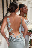 Grey Green Mermaid Spaghetti Straps Backless Long Prom Dress