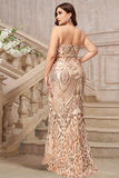 Sparkly Plus Size Golden Mermaid Sequin Embroidered Long Prom Dress with Split