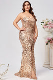 Sparkly Plus Size Golden Mermaid Sequin Embroidered Long Prom Dress with Split