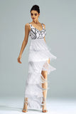 White Sheath Long Prom Dress With Fringes