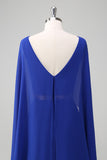 Royal Blue A Line V-neck Chiffon Long Mother Dress with Belt