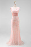 Green V-Neck Mermaid Appliques Sequins Cap Sleeves Prom Dress