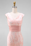 Green V-Neck Mermaid Appliques Sequins Cap Sleeves Prom Dress