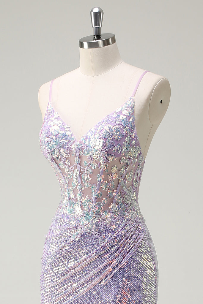 Trendy Purple Lilac Plus Straps Slit Mermaid Evening Gown JTE845