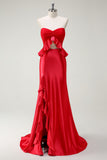 Red Sweetheart Mermaid Long Prom Dress with Slit