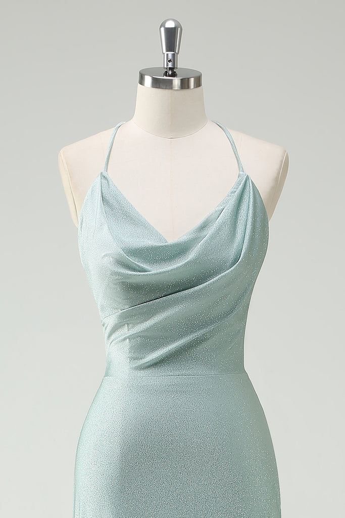 Sage Mermaid Off the Shoulder Ruched Long Prom Dress With Slit