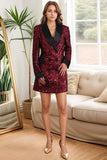 Sparkly Burgundy Bodycon Sequin Maxi Women's Blazer