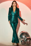 Sparkly Green Sequins Notched Lapel Women Suits with Belt