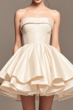 Champagne Strapless Layered Ruched Short Graduation Dress