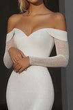 Off the Shoulder Ivory Mermaid Matte Satin Wedding Dress