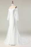 Ivory Off the Shoulder Mermaid Matte Satin Wedding Dress