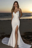 Strapless Satin Ivory Mermaid Wedding Dress with Slit