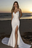 Strapless Satin Ivory Mermaid Wedding Dress with Slit