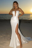 Sparkly Ivory Strapless Mermaid Wedding Dress with Slit