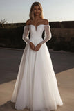 Organza Sweetheart Ivory A Line Wedding Dress with Long Sleeves